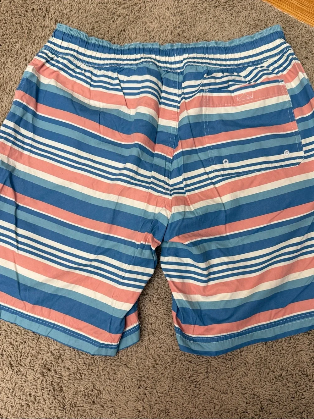 L.L. Bean Striped Coral and Blue Swim Trunks